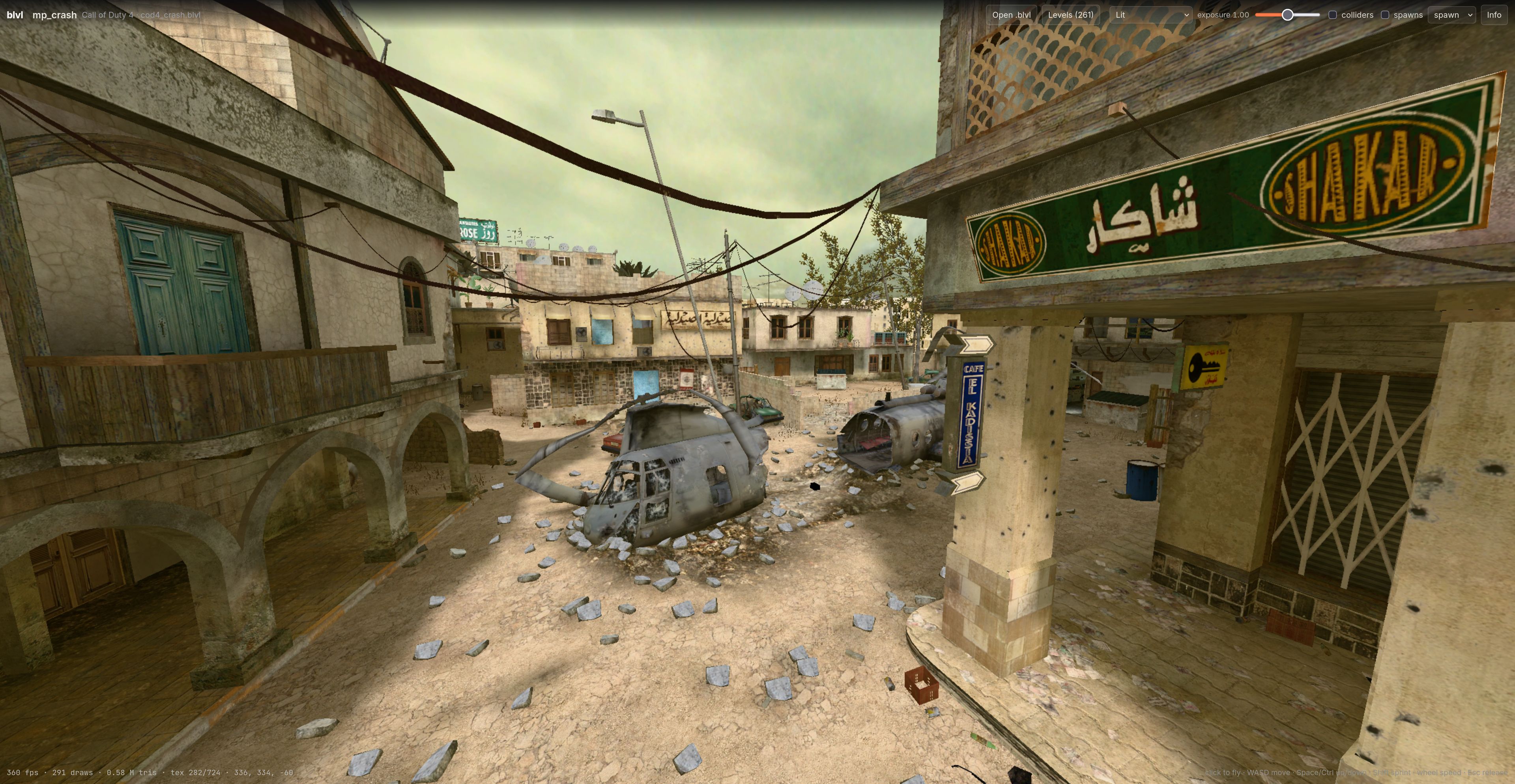 mp_crash from Call of Duty 4, baked to .blvl and rendered in the browser viewer